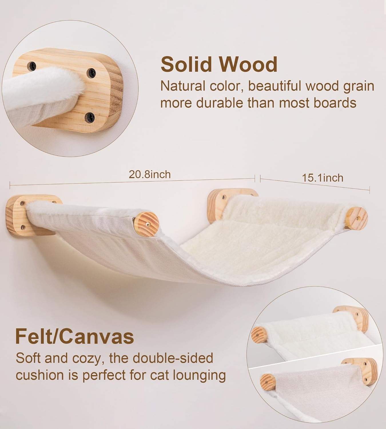 Peluomoz Beige Dual-Sided Wall Mounted Cat Hammock, Canvas and Plush Fabric, 1 Count