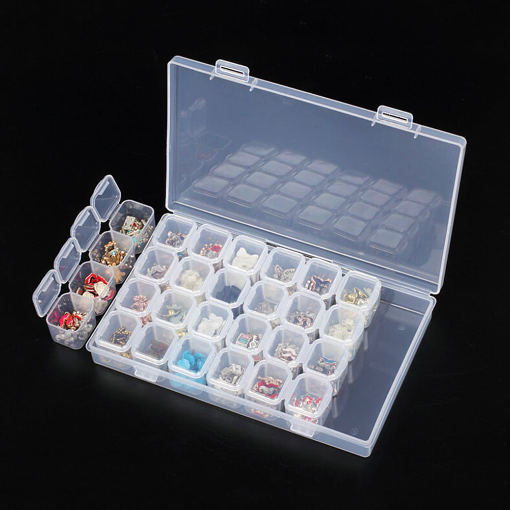Plastic 28 Slots Nail Art Tools Jewelry Storage Box Case Organizer Clear