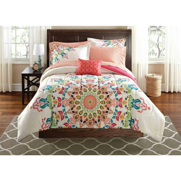 Mainstays C Medallion 6 Piece Bed, Comforters For Twin Xl Beds
