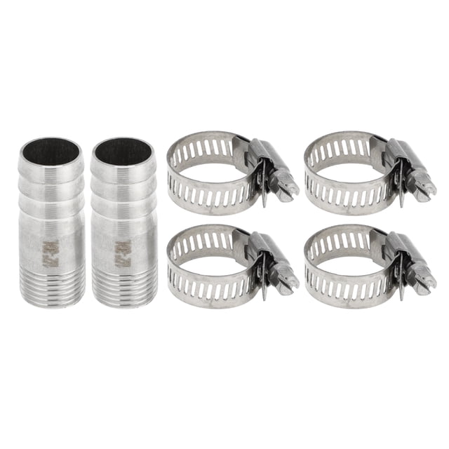 Accesorios de manguera de acero inoxidable 304 Unique Bargains 25/32" OD 1/2" BSPT con conector de rosca macho en forma de I para aire, agua, aceite, gas, combustible, 1 juego tono plateado