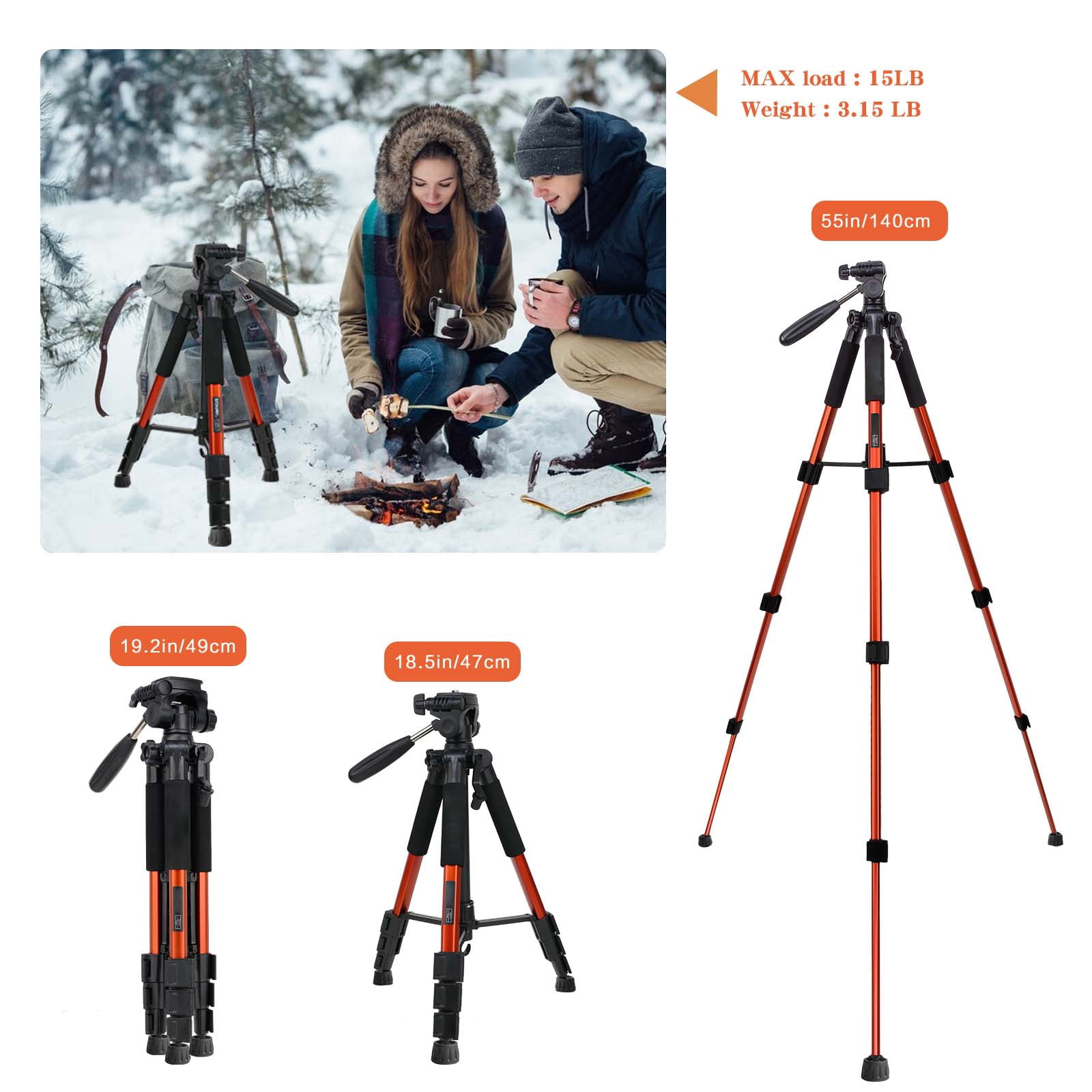 UEGOGO74" Camera Tripod, Heavy Duty Aluminum Stand with 360° Ball Head, Adjustable for DSLR/Phone/Projector, Supports 11 lbs for Photography, Vlogging & Live Streaming