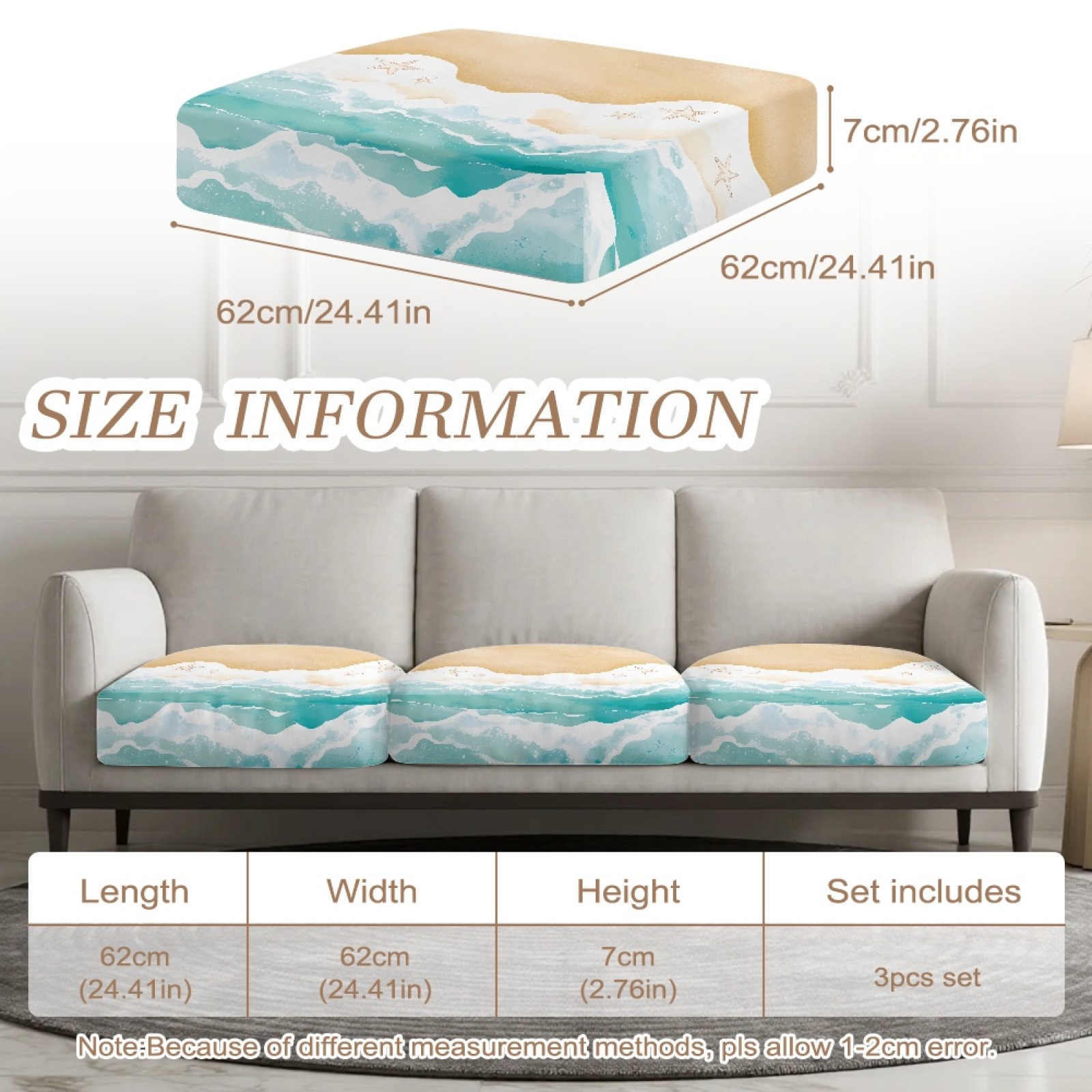 COEQINE 3 Pieces Sofa Slipcover Stretch Couch Cushion Protector Cover Individual Sofa Cover Replacement Furniture Protector for Living Room Home Decor, Beach Starfish