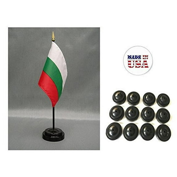 Box of 12 Bulgaria 4"x6" Miniature Desk & Table Flags Includes 12 Flag Stands & 12 Bulgarian Small Mini Stick Flags