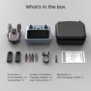 Drone with 4.3 Screen on Remote, Foldable Wefone M3, HD Camera, Obstacle Avoidance, Brushless Motor, Optical Flow, Lightweight, 2 Batteries, Gray