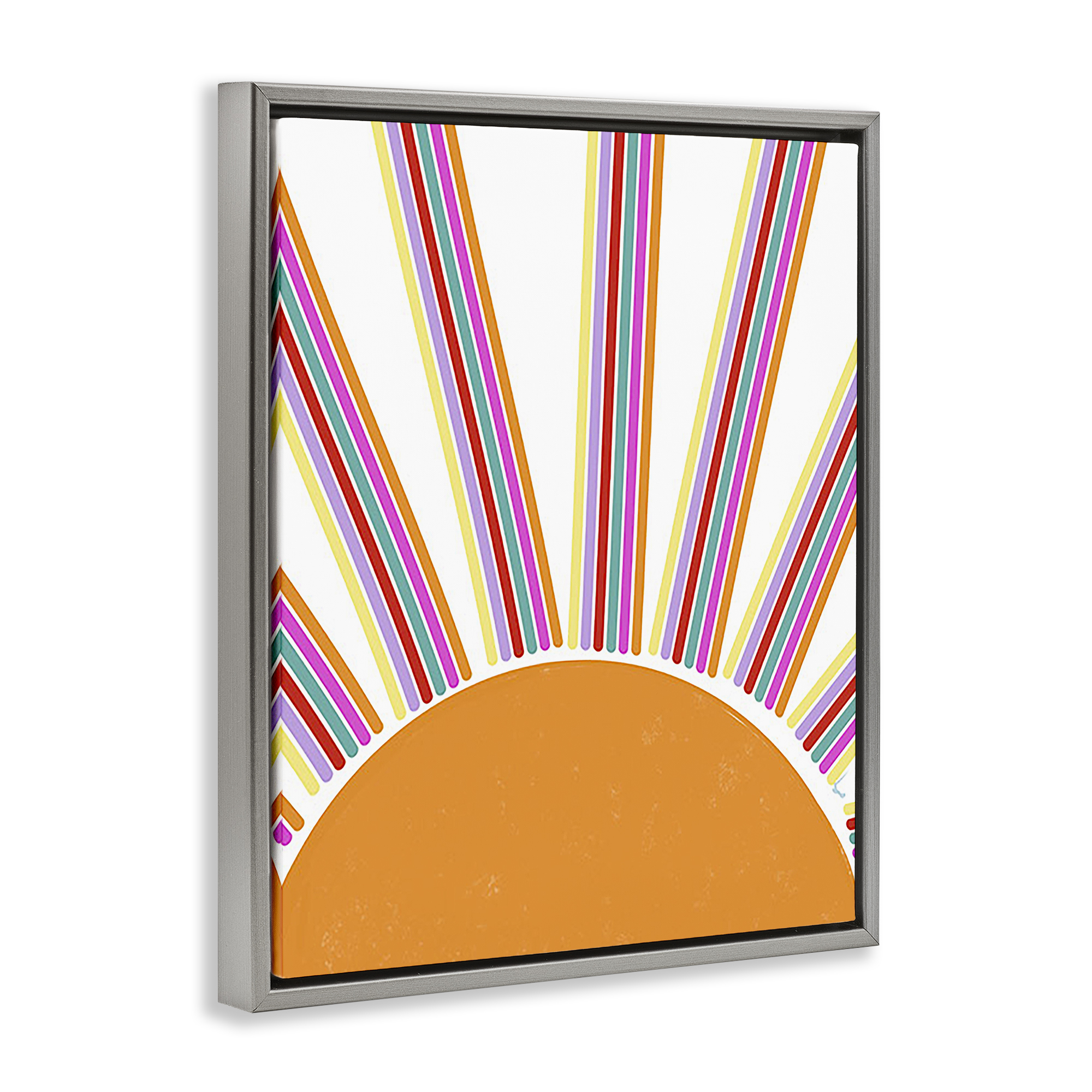 Stupell Industries Retro Striped Sun Rays Landscape & Nature Painting Gray Floater Framed Canvas Art Print Wall Art, 25 x 31