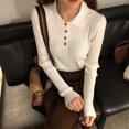 thumbnail image 2 of Suéter de punto estilo coreano Rimocy para mujer, suéter de manga larga con botones y cuello vuelto, jersey acanalado para otoño de 2022, 2 of 6