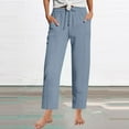 thumbnail image 2 of QATAINLAV Capris for Women Casual Comfy Linen Pants Drawstring Elastic Waist Cropped Trouser with Pockets Fashion Beach Clothes Light Blue XXL Mother's Day Gifts, 2 of 7