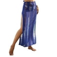 thumbnail image 2 of YHAJDS Women Beach Cover Ups Solid Color High Waist Sheer Cut Out Side Slit Mesh Ankle Length Summer Style, 2 of 5