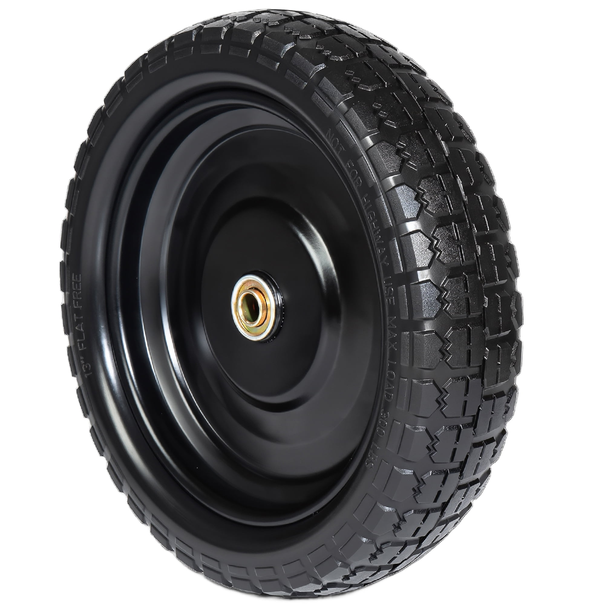 Leumius Set of 2 13" Solid Rubber Tires 4.00-6 Flat Free Wheels with 5/8" Bearings 2.2" Offset Hub Replacement for Hand Truck Wheelbarrow Garden Wagon Dolly Trailer Utility Cart
