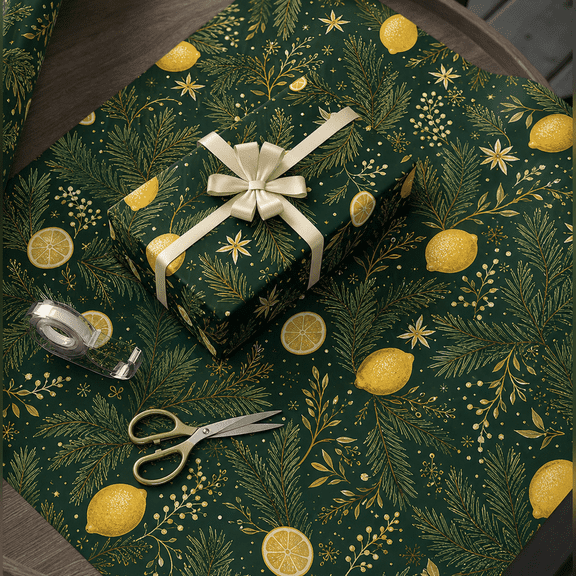 Wrapping Paper Lemon Pine Holiday Paper for Gift Wrapping for Christmas Gifting