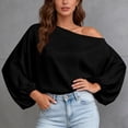 thumbnail image 2 of Sexlip Womens Off Shoulder Blouse Long Sleeve Puff Sleeve Design Satin Fabric Flowy Silhouette for Evening Occasions Black L, 2 of 5