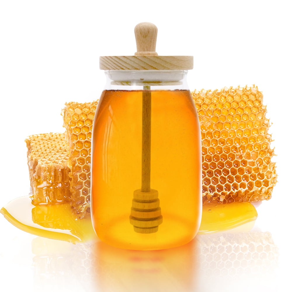 TOFOAN Honey Jar with Dipper and Lid Cover Crystal Beehive Glass Honey