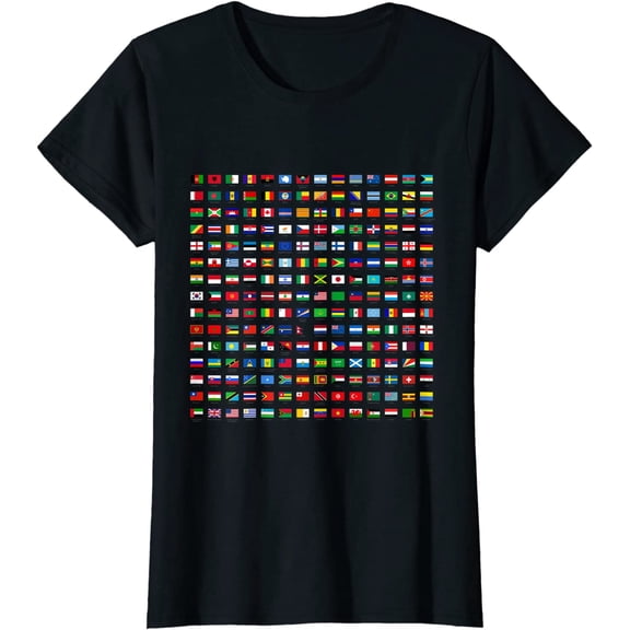 World Flags Short Sleeve T-Shirt Cool Travel 210 Flag International Tee