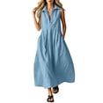 thumbnail image 2 of ClodeEU Women's Collar Sleeveless Button Linen Midi Shirt Dress,Casual Loose A Line Dress with Pockets Sky Blue,Women's Plus XL, 2 of 6