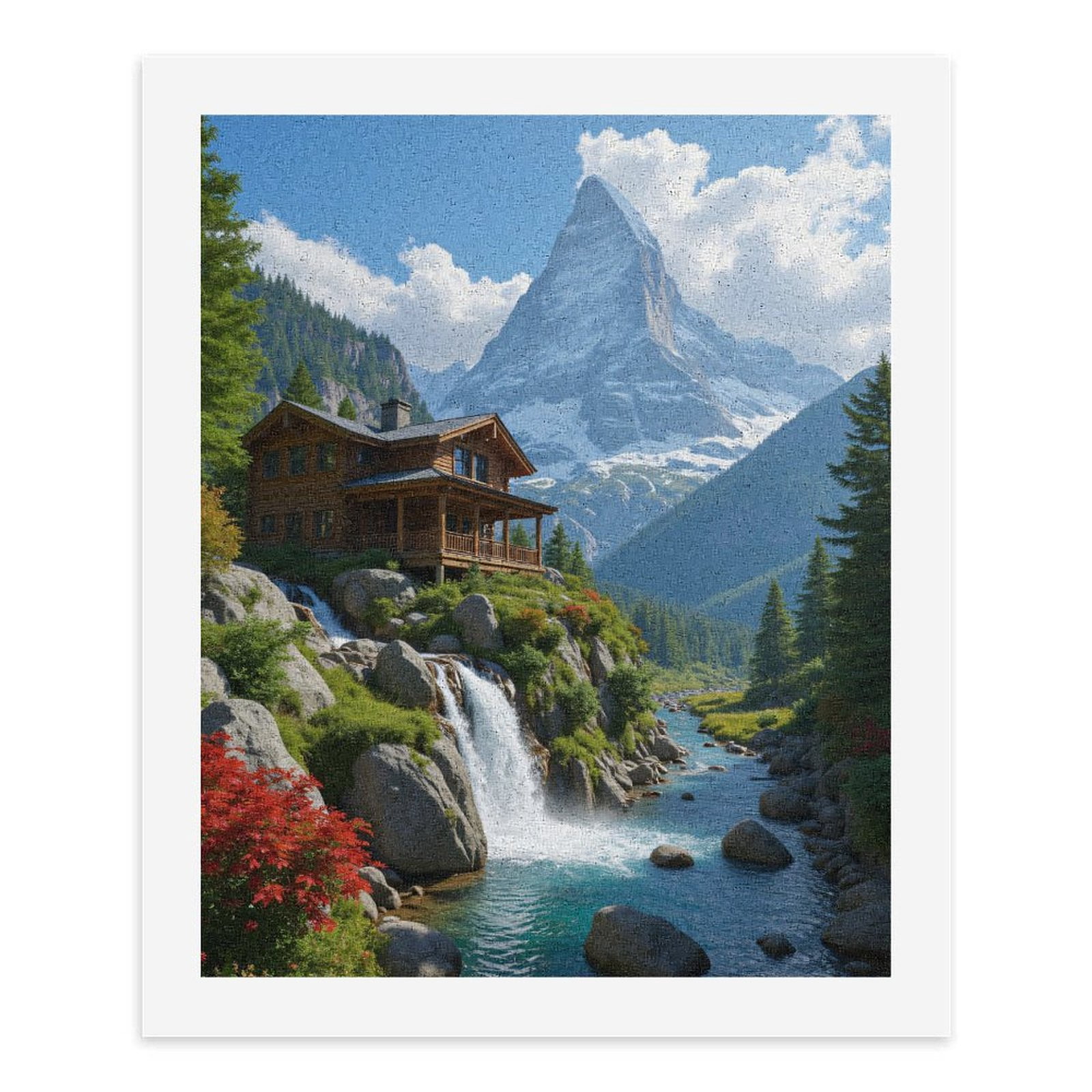 Paint by Numbers Kit for Adults, Mountain Cabin Waterfall Scenery Paint by Numbers, Easy Paint by Numbers Kit for Adults Beginner, DIY Adult Paint by Number Kits on Canvas, 12x16in Home Decor