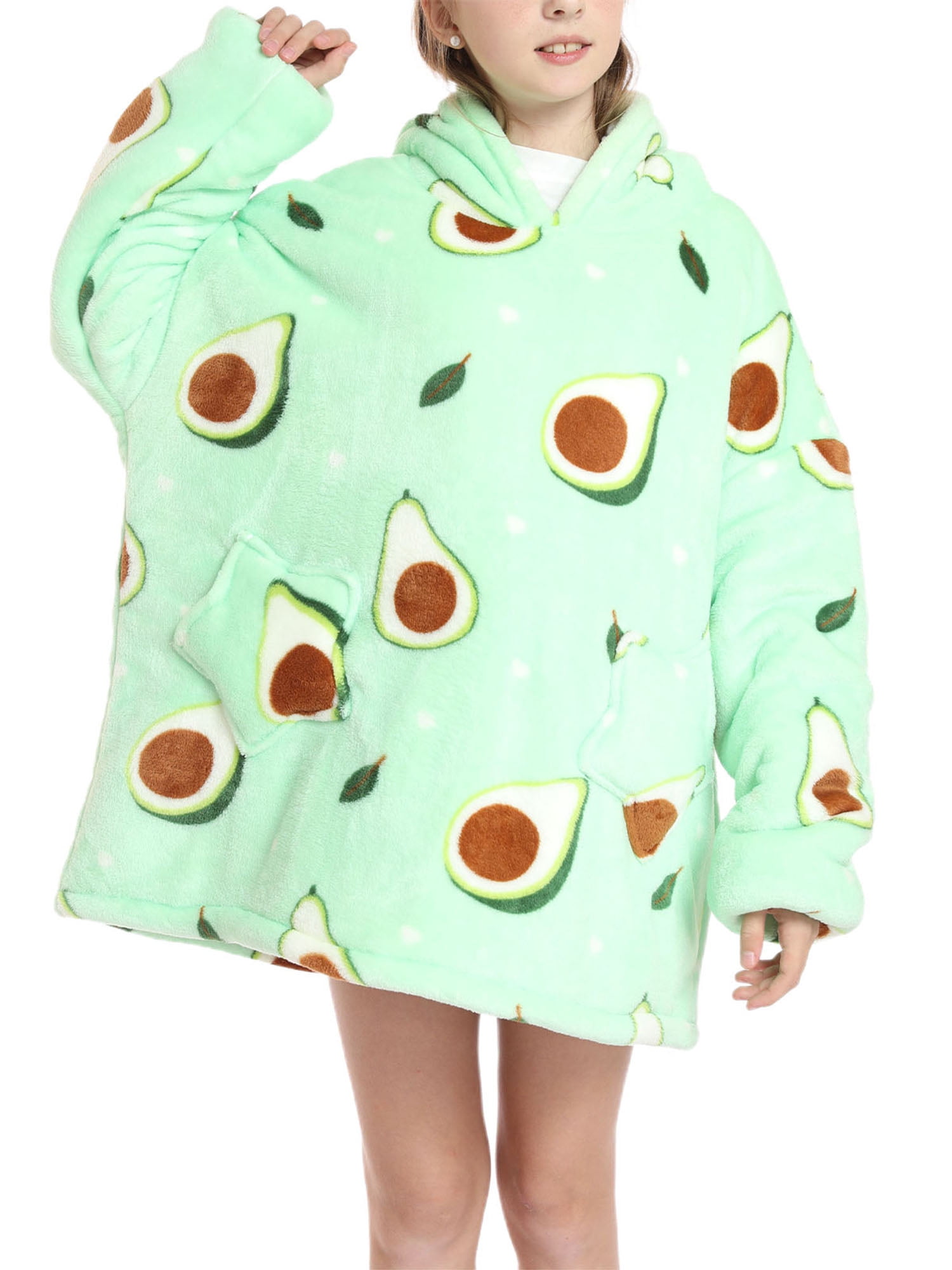 Shuttle tree Oversized Wearable Blanket Hoodie For Adult Kids Hooded Sherpa Sweatshirt With Front Pocket