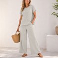thumbnail image 3 of ClodeEU Women's 2 Piece Casual Set ,Embroidered Short Sleeve Top and Wide Leg Pants ,Solid Color Lounge Outfit Khaki,Women's Plus XXL, 3 of 8