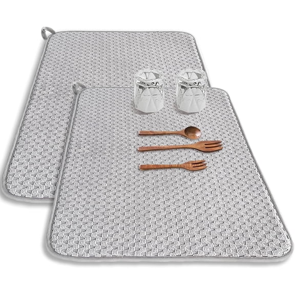 2 Pack Microfiber Dish Drying Mat,Absorbent Dish Drainer Kitchen Counter,Super Absorbent Dish Drying Pads 20×15 Inch Grey