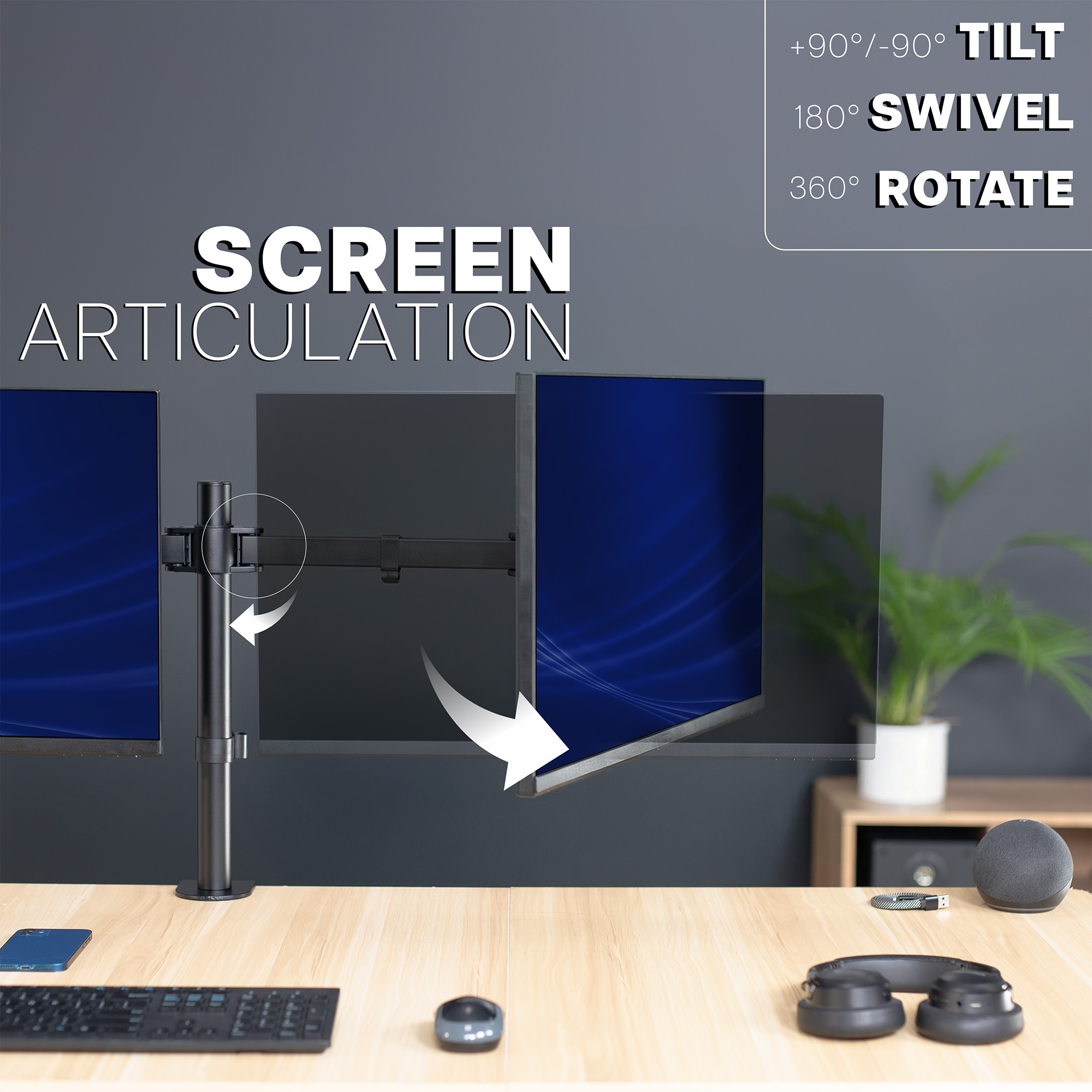 VIVO Telescoping Dual 21" to 32" Monitor Mount, Heavy Duty Desk Stand
