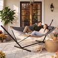 thumbnail image 3 of SUNCREAT Double Portable Hammock with Stand, 2 Person Hammock with Curved Spreader Bar, Balance Ropes Included, Dark Gray, 3 of 8