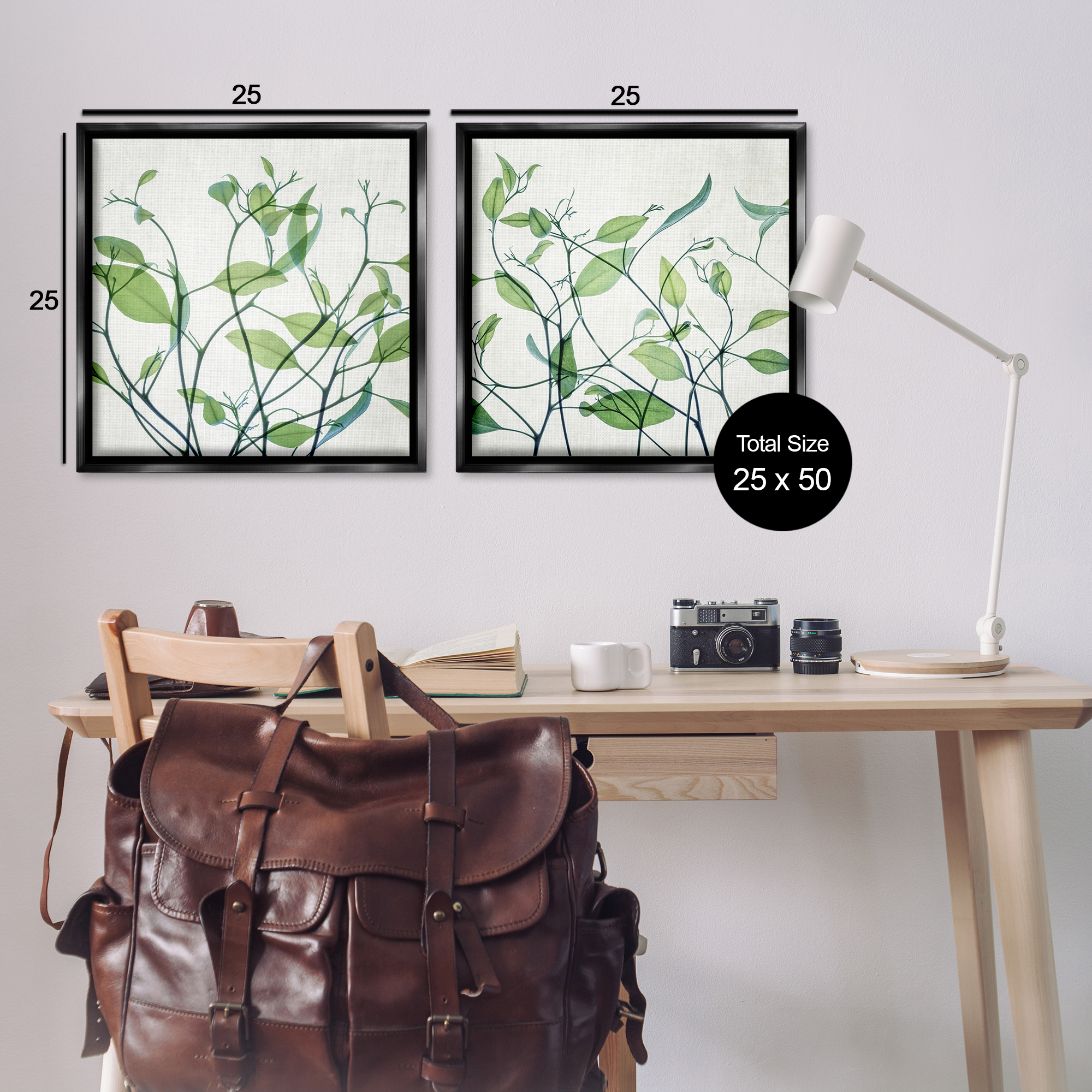 Stupell Industries Green Botanical Leaves Xray Plants & Flowers Painting Black Floater Framed Canvas Art Print Wall Art, 25 x 25, Set of 2