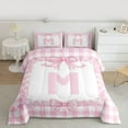 thumbnail image 2 of jejeloiu Kawaii Bows Queen Comforter Set,Pink Letter M Bedding Comforter Set For Bowtie Girls Reversible 3-Piece, 2 of 8