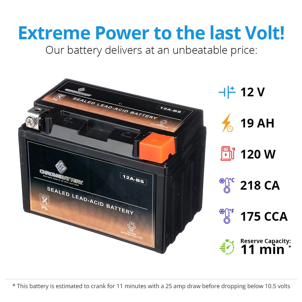 YTX12A-BS High Performance Chrome Battery 12A-BS Power Sports Battery 