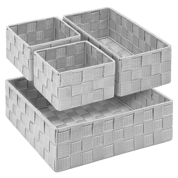 4 Pack Woven Storage Baskets for Organizing, Handmade Fabric Organizer Bins, Small storage baskets for shelves, Bathroom, Shelves, Drawer, Gray