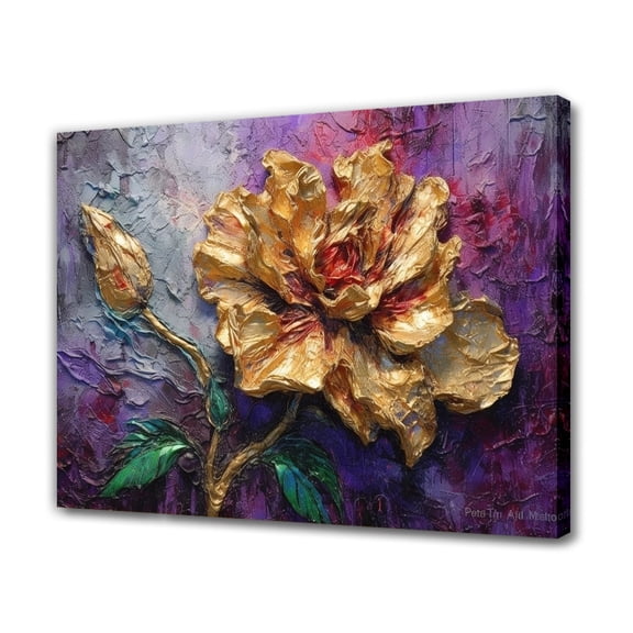 Purple Background Golden Flowers Stamens Canvas Poster Bedroom Decor Sports Landscape Office Room Decor Gift,Frame-style,20x30inch(50x75cm)