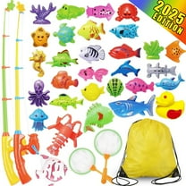 QiShi 40 Pcs Magnetic Fishing Toys Game Set Learning Education Fishin' Bath Toys for Kids in Bathtub Pool Bath time