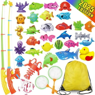 QiShi 40 Pcs Magnetic Fishing Toys Game Set Learning Education Fishin' Bath Toys for Kids in Bathtub Pool Bath time