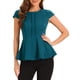thumbnail image 1 of INSPIRAR CHIC Blusas de Peplum para Mujeres con Mangas Cortas y Cuello Redondo en Color Sólido 3XL Azul Pavo Real, 1 of 5