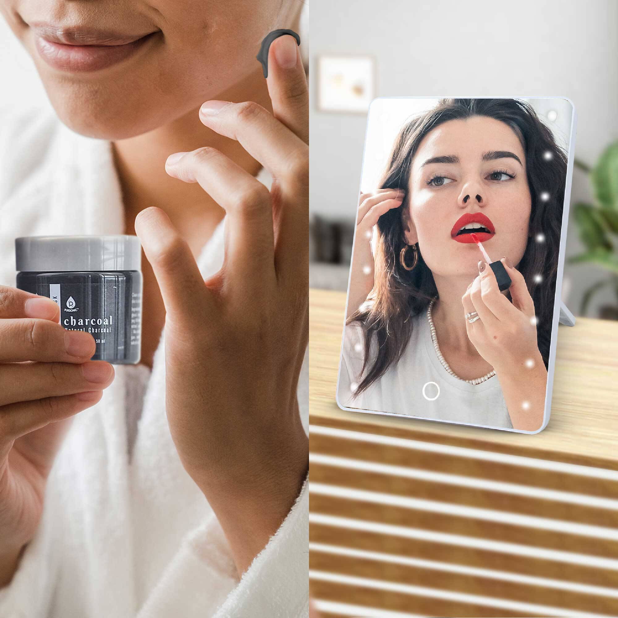 Pursonic Touchscreen LED Vanity Mirror and Luxurious Gel  Mud Face Mask Set