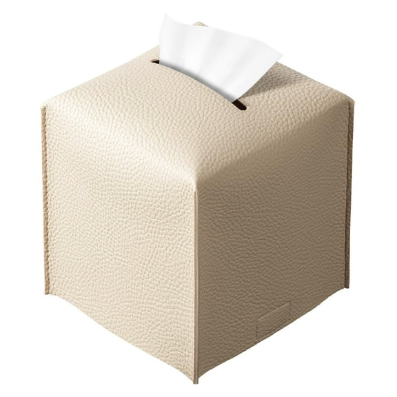 Tissue Box Cover, 12.7cm X 12.7cm, Modern PU Leather Square Tissue Box Holder for Creative Decoration, Perfect for Bathroom/Office/Car/Nightstand/Dining Table (Beige)