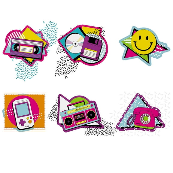 Fun Express 15 1/2" – 16" Throw Back Party Cardstock Wall Cutouts - 6 Pieces