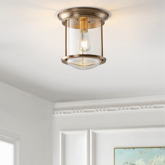 JONATHAN Y Savannah 10.25" Metal/Glass LED Flush Mount, Aged Brass, JYL7440A