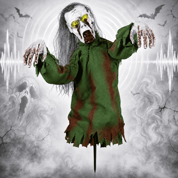 INSMART Halloween Skeleton Yard Decoration, 24 in Light Up Scary Prop with Sound and Motion, Touch and Sound Activated for Lawn Porch