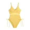 thumbnail image 4 of MSJUHEG High Cut Swimsuit,High Waisted Bikini Sets for Women,Full Coverage Slimming Swimwear,Swimsuits for Women 2025,Tummy Control Bathing Suits,Tie Side,Womens One Piece Swimsuits Yellow S, 4 of 5