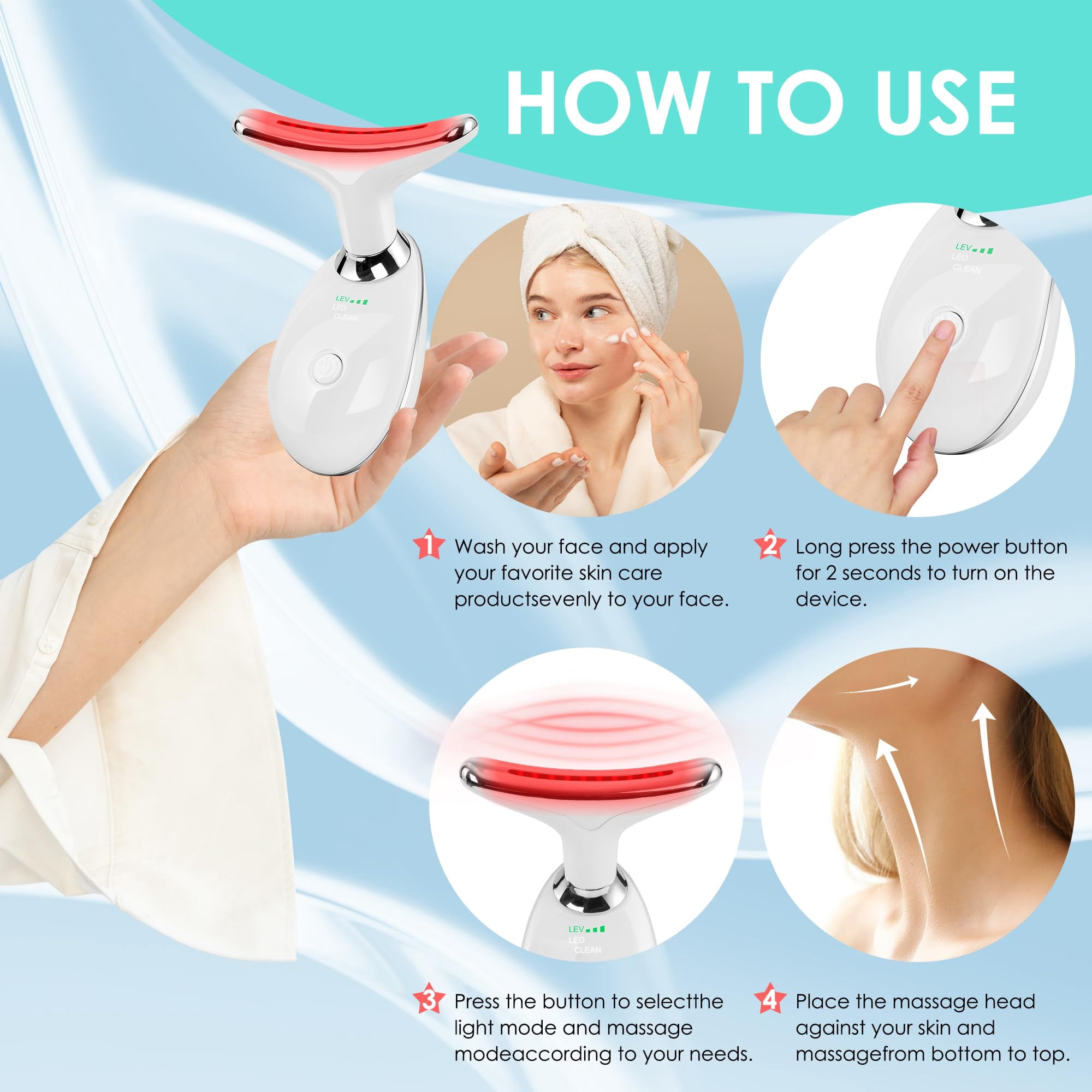Facial Massager for Face and Neck, Red-Light-Therapy-for-Face and Neck, Face culpting Wand with 7 Color, at-Home Face Tool for Skin Care (Pink)