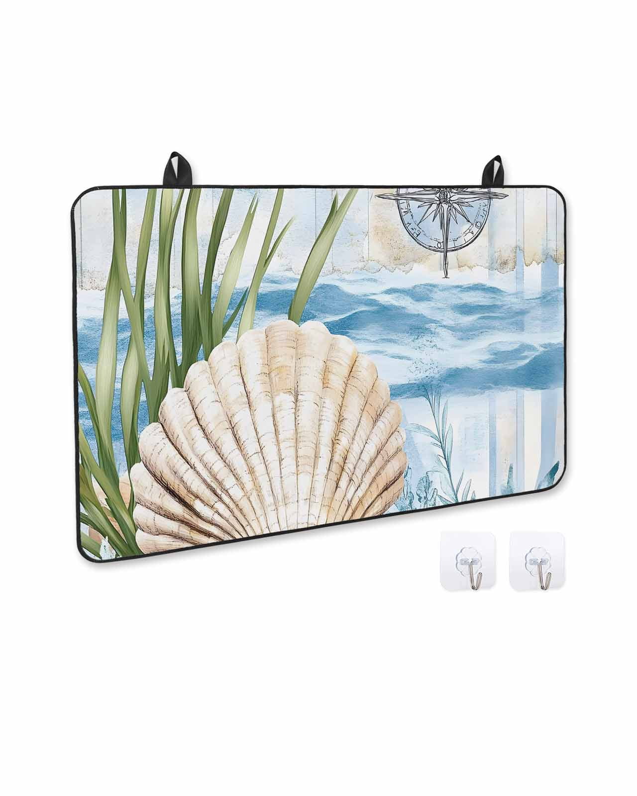 nqOlkjepod Large Induction Cooktop Protector Mat 24"x21", Summer Ocean Stove Top Covers for Electric Stove, Nautical Sea Shell Coral Wave Decorative Stove Burner Cover Mats, Glass Top Stove Cover