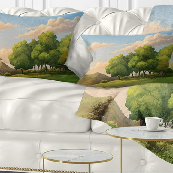 Designart Green Mounds with Green Trees - Landscape Wall Throw Pillow - 12x20