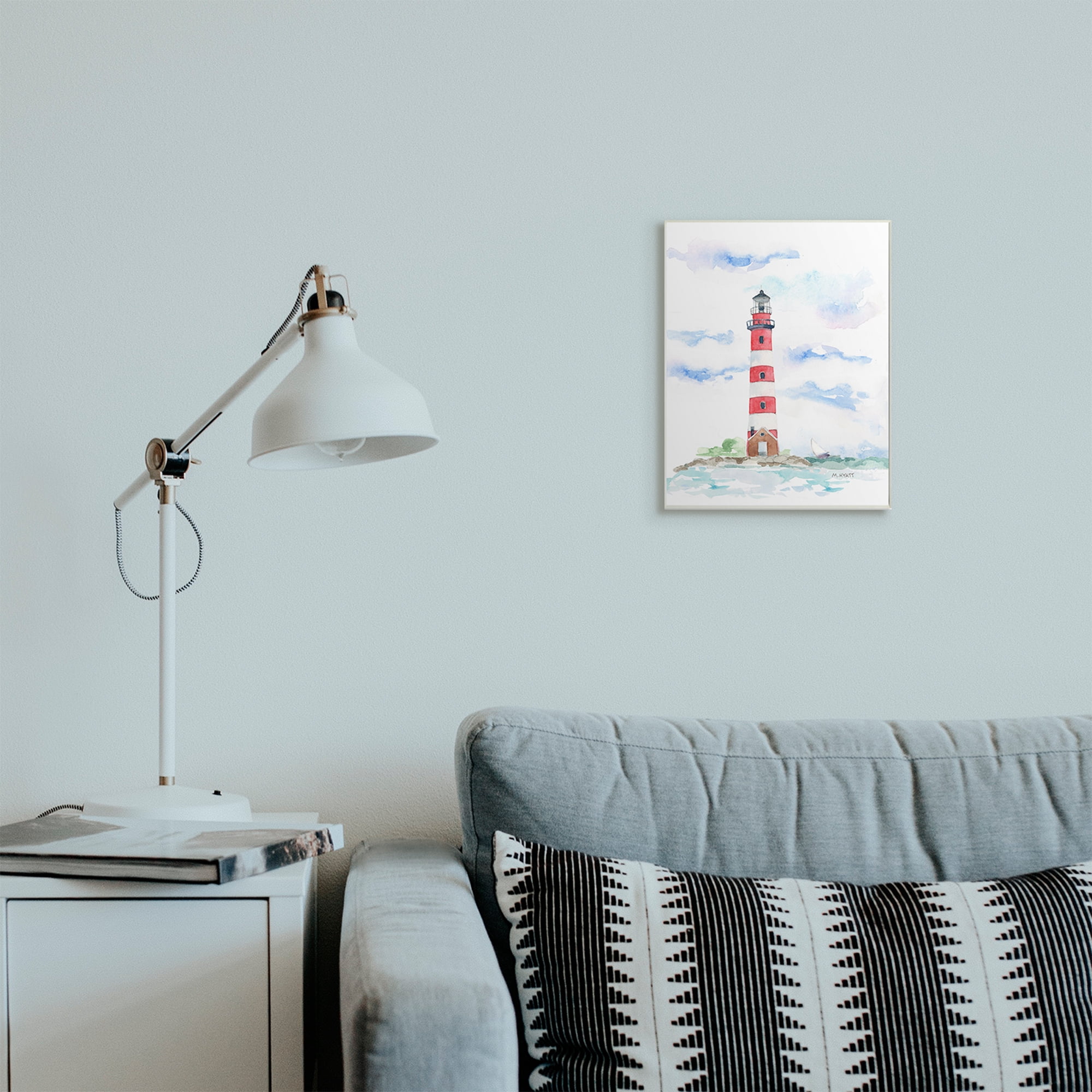 Stupell Industries Red Stripe Lighthouse Soft Coastal Landscape Wall Plaque, 10 x 15, Design by Melissa Hyatt LLC
