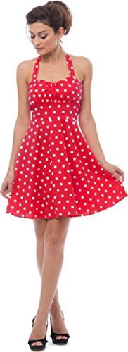 red polka dot halter dress