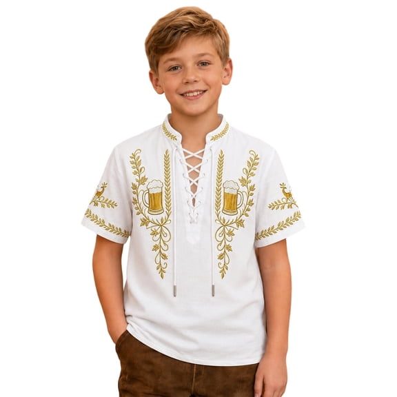 Rhuody Teen Tops For Boys Short Sleeve O Neck Cartoon Prints Blouse 13-14 Years White