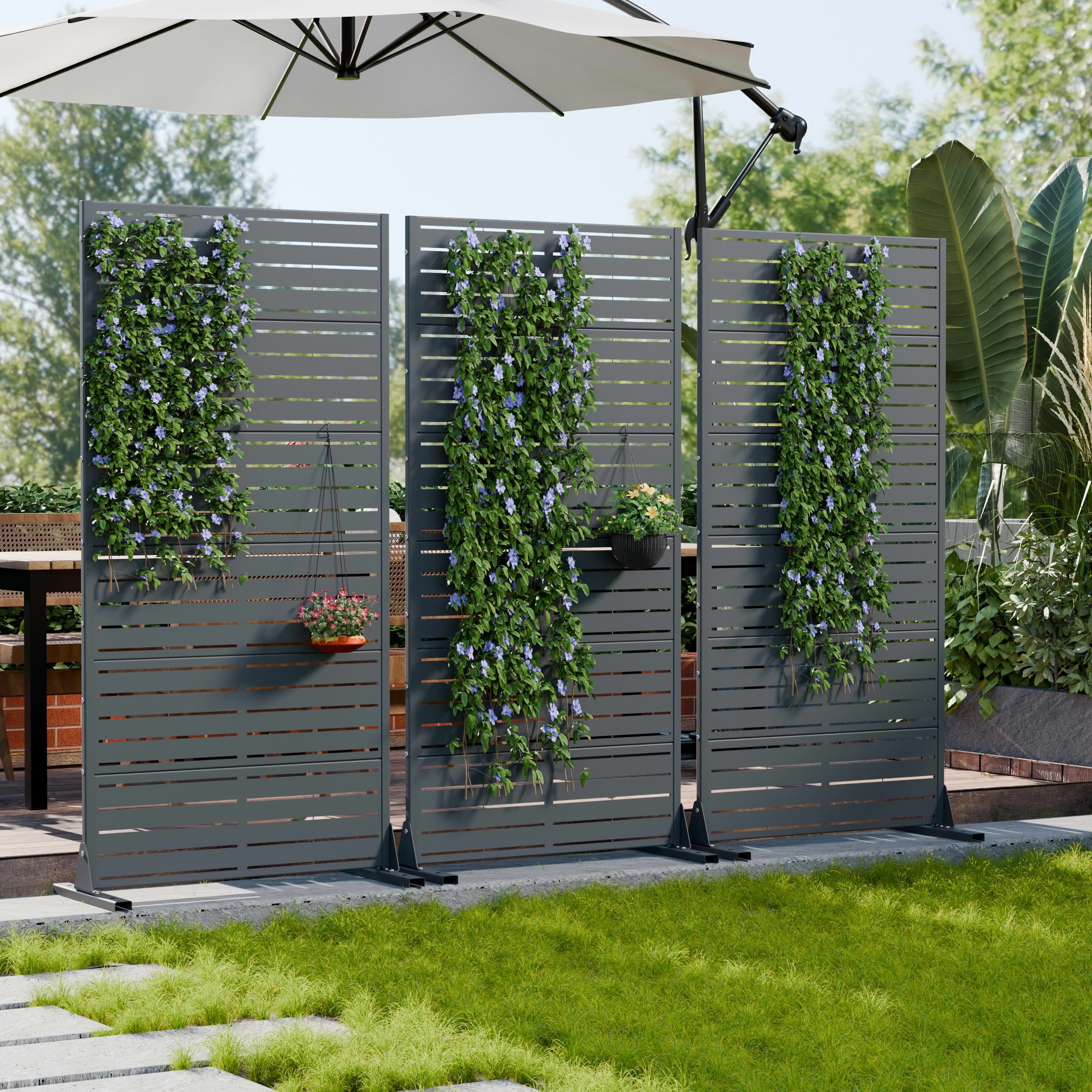 MAYEERTY Outdoor Metal Privacy Screen 6ft × 3ft Cambrian Rock Gray, 6-Panel Classic Louvered, Weatherproof for Patio
