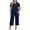 Navy, variant on Plus Size Two Piece Set for Women Notch Neck Short Sleeve Top and Cropped Pants Soft Summer Lounge Travel Outfit Set