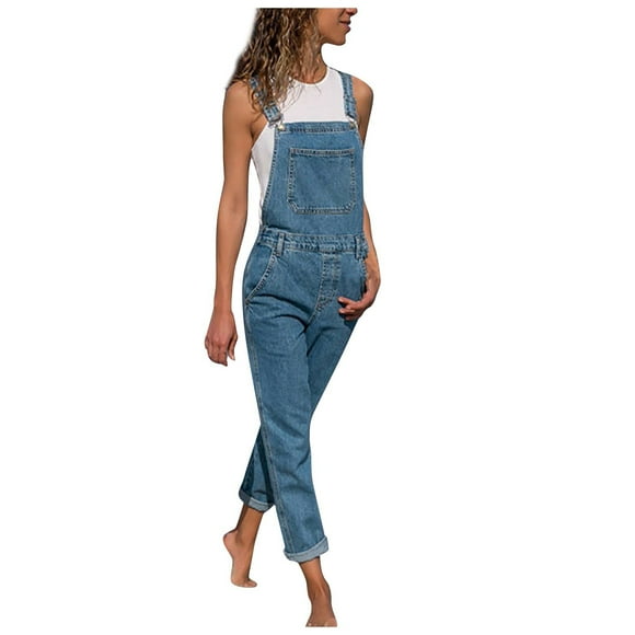 FADAACAI Denim Jumpsuit for Women Casual Women's Fit Solid Slim Pocket Denim Fashion Color Jumpsuit Women's Jumpsuit Overalls for Women Jumpers for Women Blue M Clearance