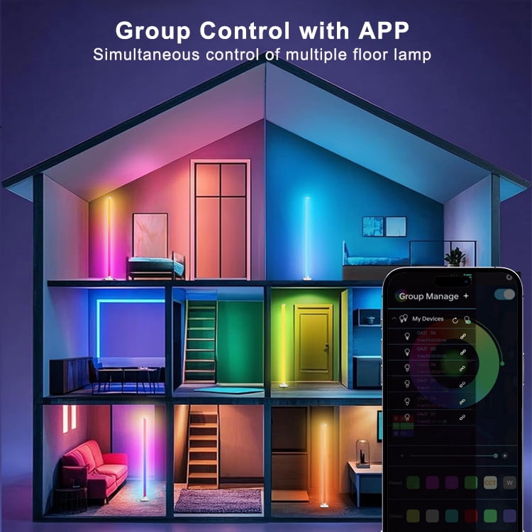 elice Smart Corner Floor Lamp,RGB LED Ambient Lighting with App & Remote Control, Music Sync, 16 Million Colors - Modern Lamp for Bedroom, Living Room, Gaming Room