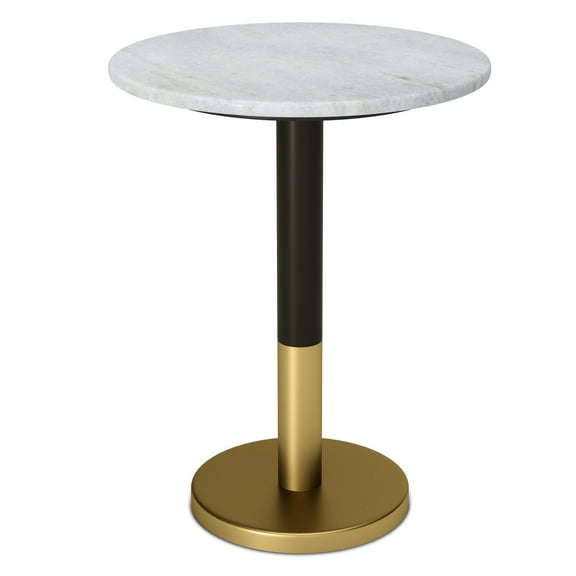 Evans 16 inch Wide Modern Side Table in White Genuine Marble and Black/Gold Iron