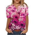 thumbnail image 2 of ICHUANYI Clearance Fashion Women Round Neck Short Sleeve Print Button Pocket Casual Tops(Hot Pink, XL) ICHUANYI WER2023081109391, 2 of 4